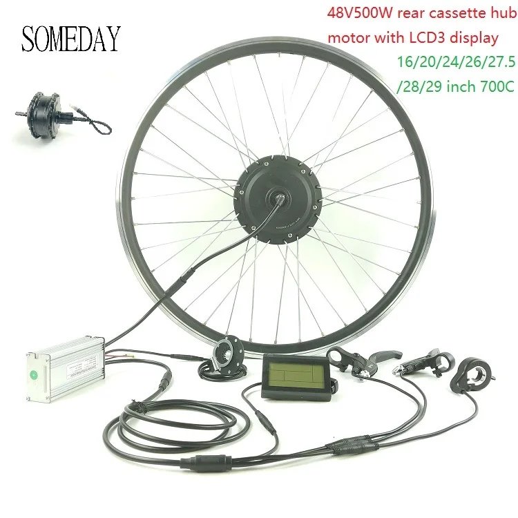 Best Price SOMEDAY 48V500W Electric Bicycle conversion kit with lcd3 display EBIKE rear cassette hub Motor Whole Waterproof Cable