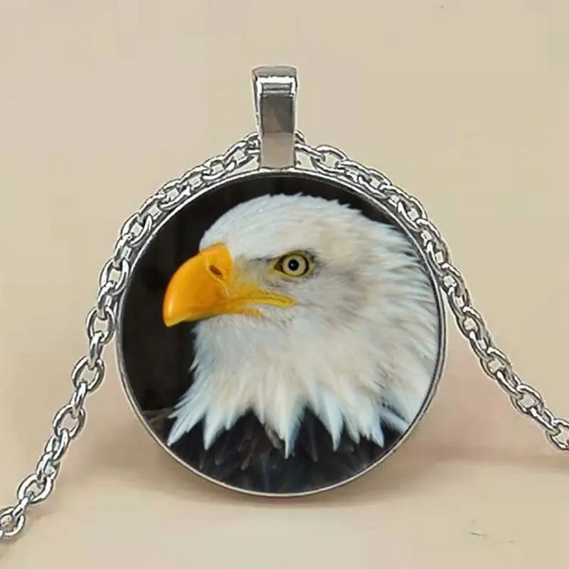 

Necklace Eagle Photo Tibet Silver Cabochon Glass Pendant Chain Necklace