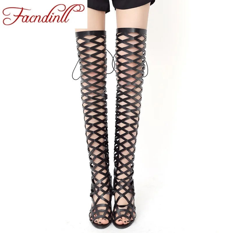 

new 2017 fashion women gladiator sandals sexy high heels peep toe leather women summer boots black rome style women dress shoes