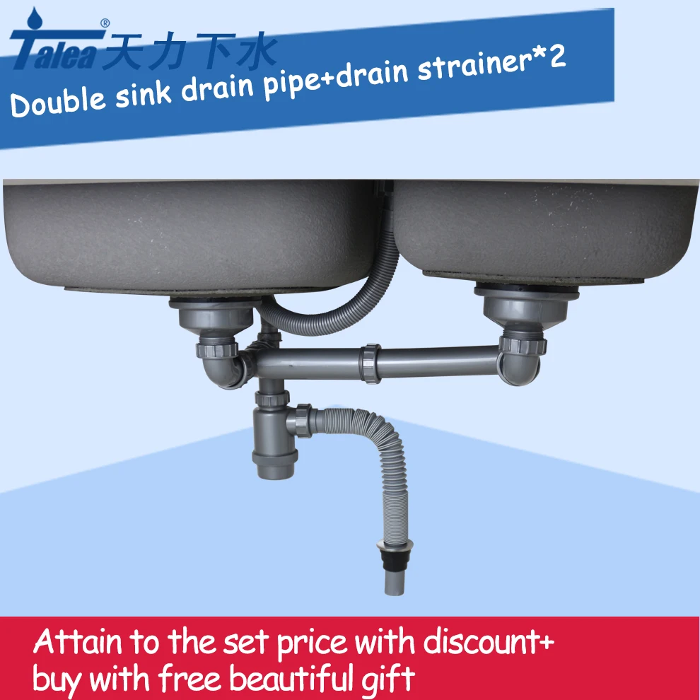 Talea Double Sink basin Waste Kit strainer with hose Drainage System Basket Drain Set Drain Pipes K - 32870197159