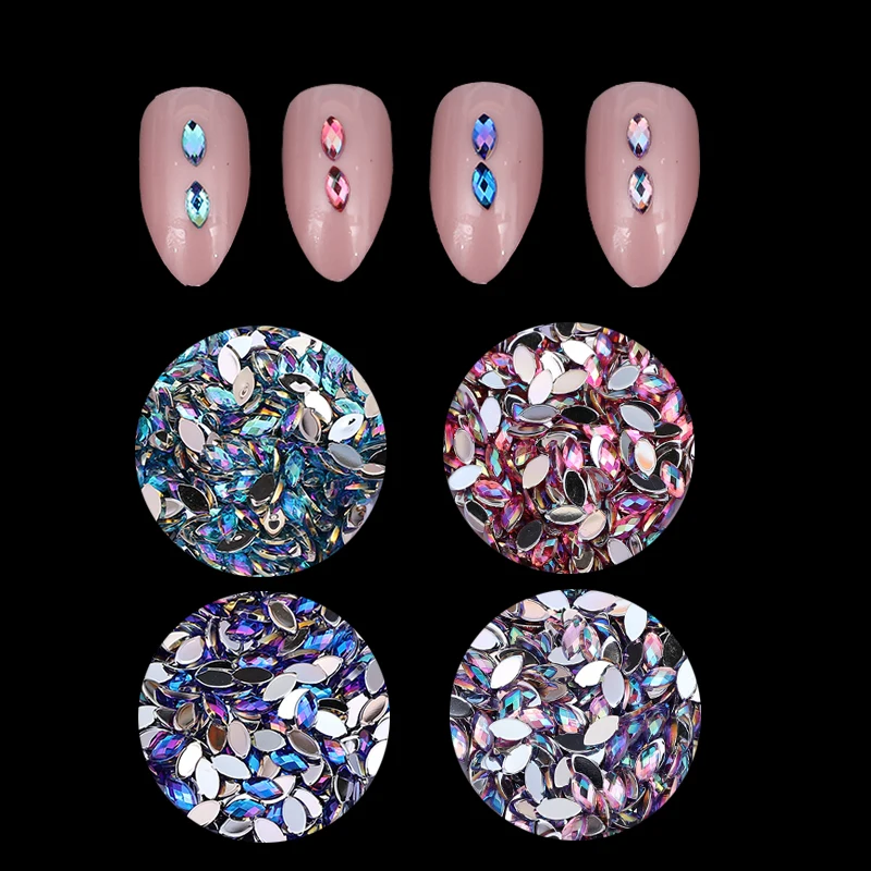 

WAKEFULNESS 500Pcs AB Color Horse Eyes Crystal Nail Art Rhinestones Rainbow Marquise Nail Charms Manicure 3D Nail Decorations