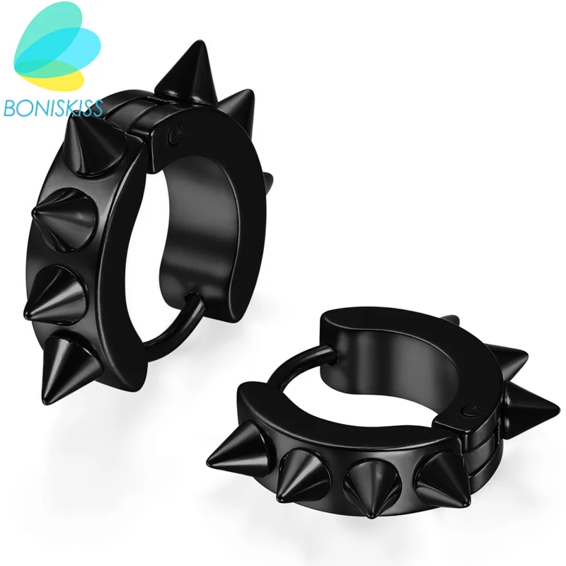 Boniskiss New Punk Men Hoop Earrings High Polished 316L Stainless Steel Rivet Women Earrings Boucle D