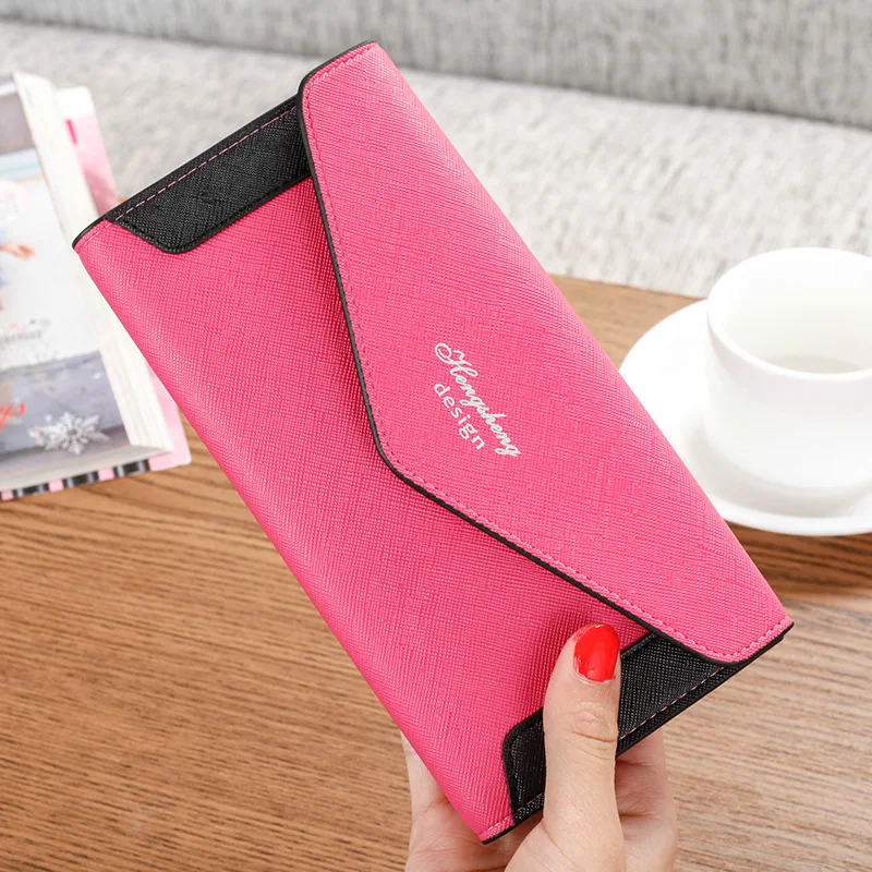 Long envelope Women laides leather wallets purses cash wallets carteira