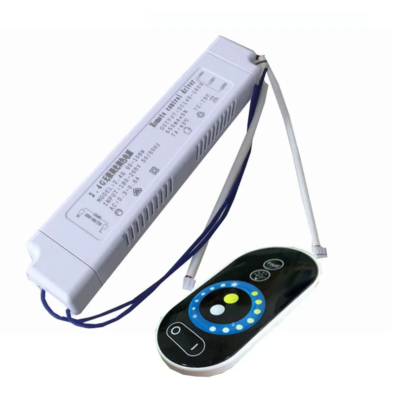 

1X Constant current CCT &brightness dimmable 2 channel output led driver 220V input 90-108W with 2.4G RF touch remote controller