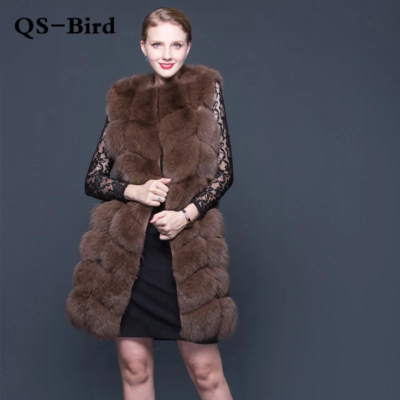 

2018 Time-limited O-neck Solid Vest 90cm Natural Real Fox New Winter Long Thick Women Genuine Fur Vest Jacket Pockets Coats