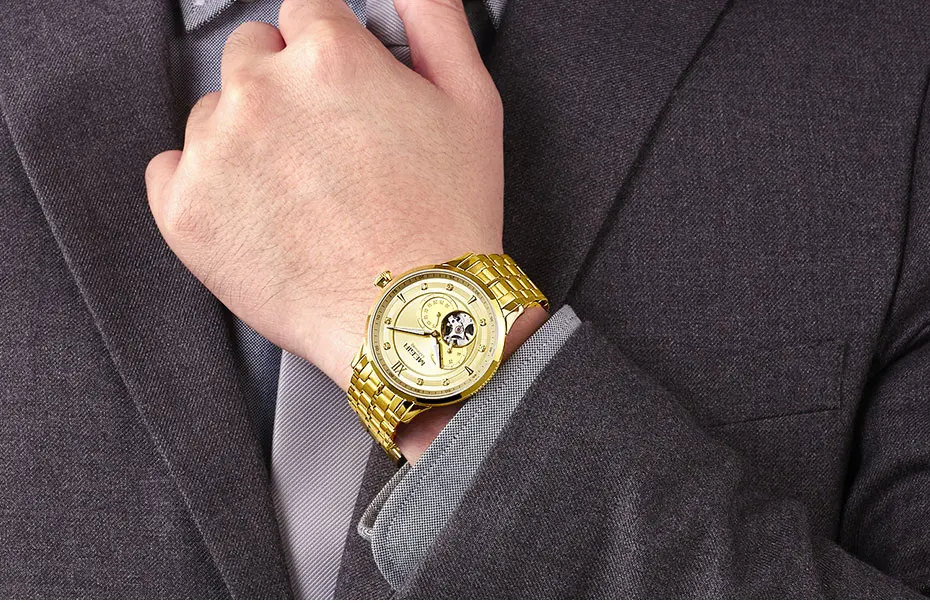 MEGIR мужские деловые механические часы, Роскошные Водонепроницаемые наручные часы от ведущего бренда, часы из нержавеющей стали, мужские часы 62053