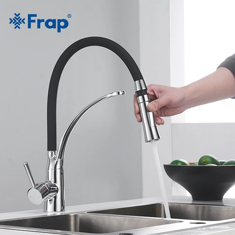 Günstige Frap Neue Küche Wasserhahn Schwarz Chrom finish Dual Sprayer Düse Kalten Heißer Wasser Mischer Bad Wasserhahn torneira cozinha Y40052
