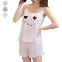 Для женщин леди ночная рубашка без рукавов комплект пижамы летние слинг удобные для дома IK88