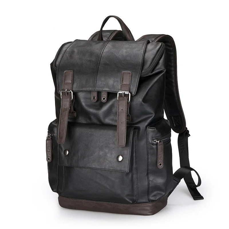 

Contrast Color Korean Style Fashion Backpack Top Quality PU Casual School Bag Men Designer Belt Buckle Waterproof Travel Bag