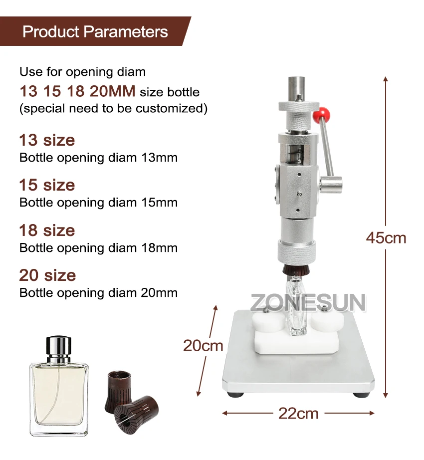 ZONESUN ручной обжимной станок, парфюмерные щипцы, колпачок для металлического воротника, колпачок, пресс-колпачок, пинг машина, спрей, щипцы, уплотнения