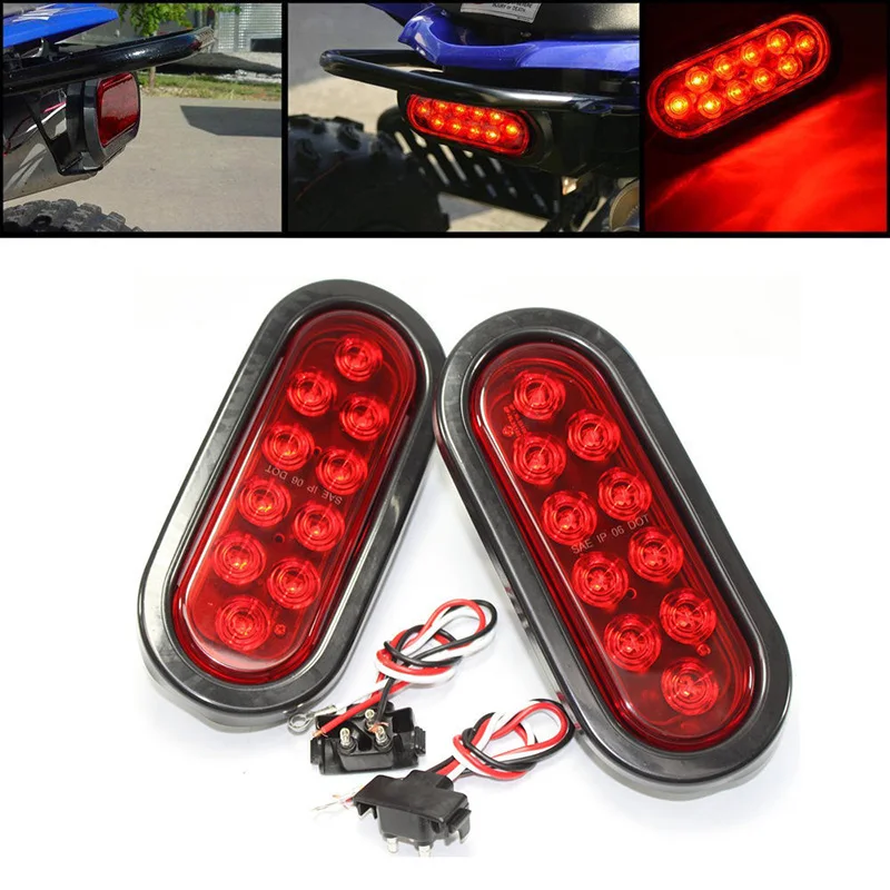 JX-LCLYL 2pcs 12V 6" Oval Sealed Trailer Truck LED Side Signal Stop Turn Tail Light Red