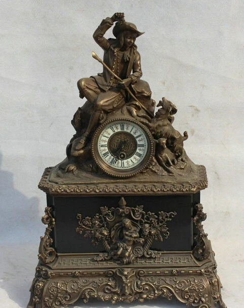 

xd 003423 20" Europe Style Bronze Man musician With Dog stem-winder Mechanical table clock