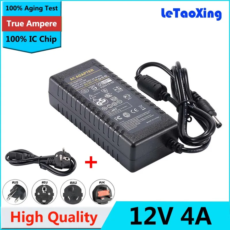 1pcs With IC Chip DC12V 12V 4A Power Supply Adapter For 5050 3528 LED