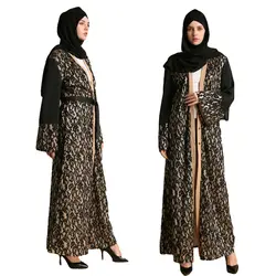 Модная мусульманская абайя Vestidos открытый кардиган лоскутное одеяние платье макси Для женщин ислам Дубаи Турции мгновенный хиджаб