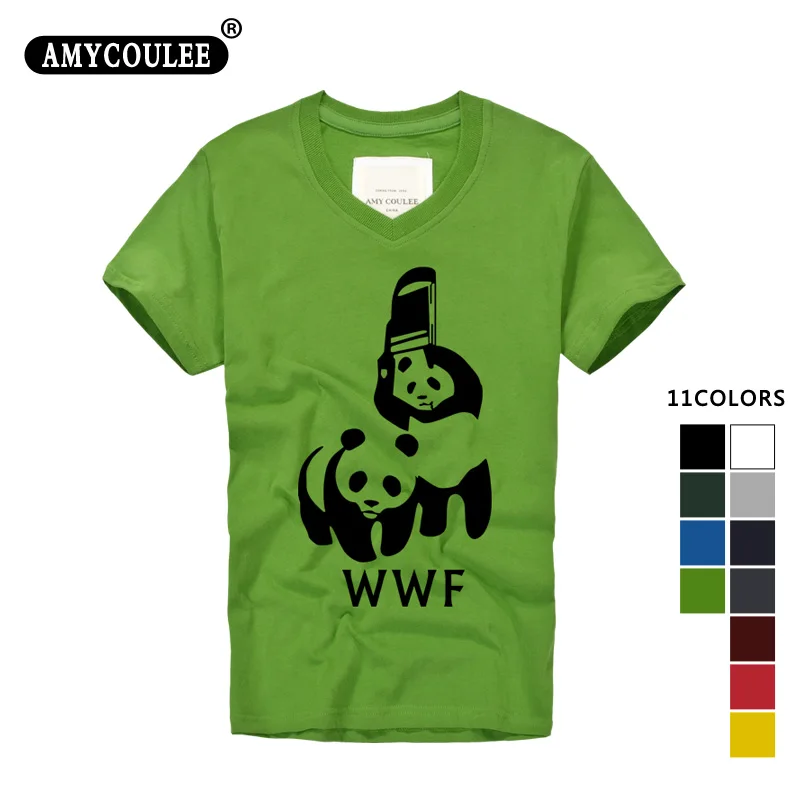 

WWF Wrestling Chinese Panda Comedy printed Short Sleeve Cool T Shirt Homme Camiseta Unisex V-Neck 100% Cotton Casual style