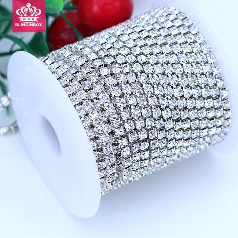 

10yards/roll clear crystal SS6-SS12 ( 2mm-4mm ) silver base Rhinestone Chain apparel Sewing style diy beauty accessories Y2959