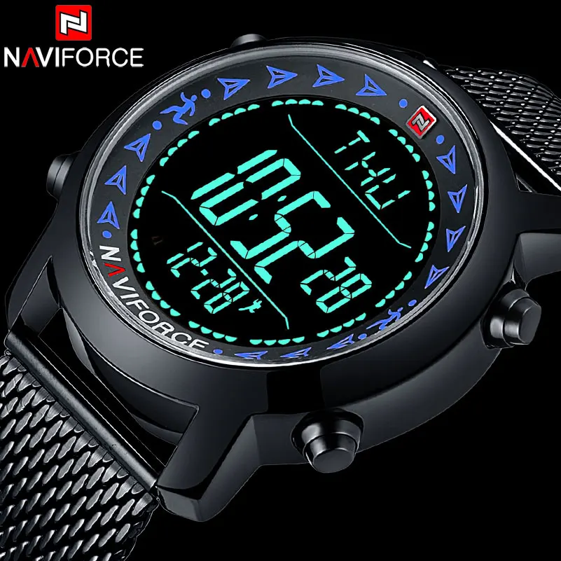 NAVIFORCE Лидирующий бренд мужские спортивные часы модные мужские цифровые часы Шагомер наручные часы стальной сетчатый ремешок часы Relogio Masculino