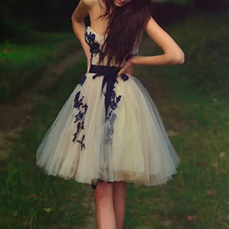 

Elegant Lace Appliques Tulle A-line Prom Dress Short Homecoming Dresses