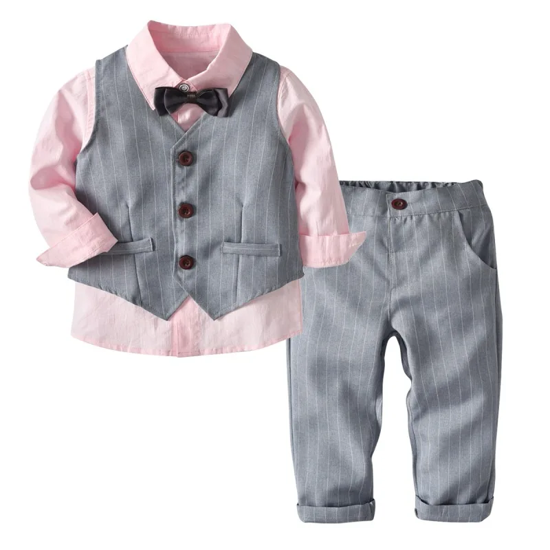 

4PCS Toddler Baby Boy Rompers Gentleman Suit with Bowtie Vest Pants Wedding Suit Clothes Sets Children Clothing Set