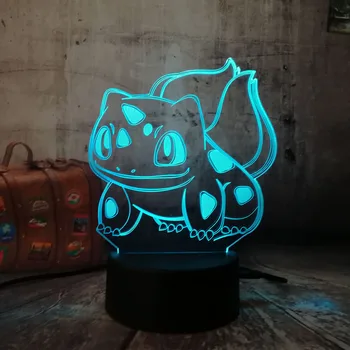 

Cute Anime Cartoon Figure Pokemon Bulbasaur Night Light Table Lamp Remote USB Touch Colorful Gradient Child Kids Christmas lamp