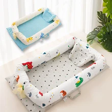 Переносная детская кровать с мультипликационным принтом, мягкая хлопковая детская кроватка, моющаяся детская кроватка, дорожная кровать с подушкой, детская кровать Babynest