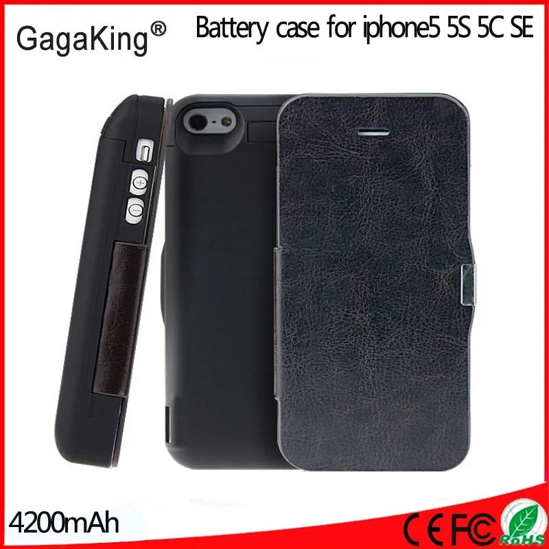 With Flip Cover 4200mAh External Battery Backup Charger Case Pack Power Bank for iPhone 5 5s