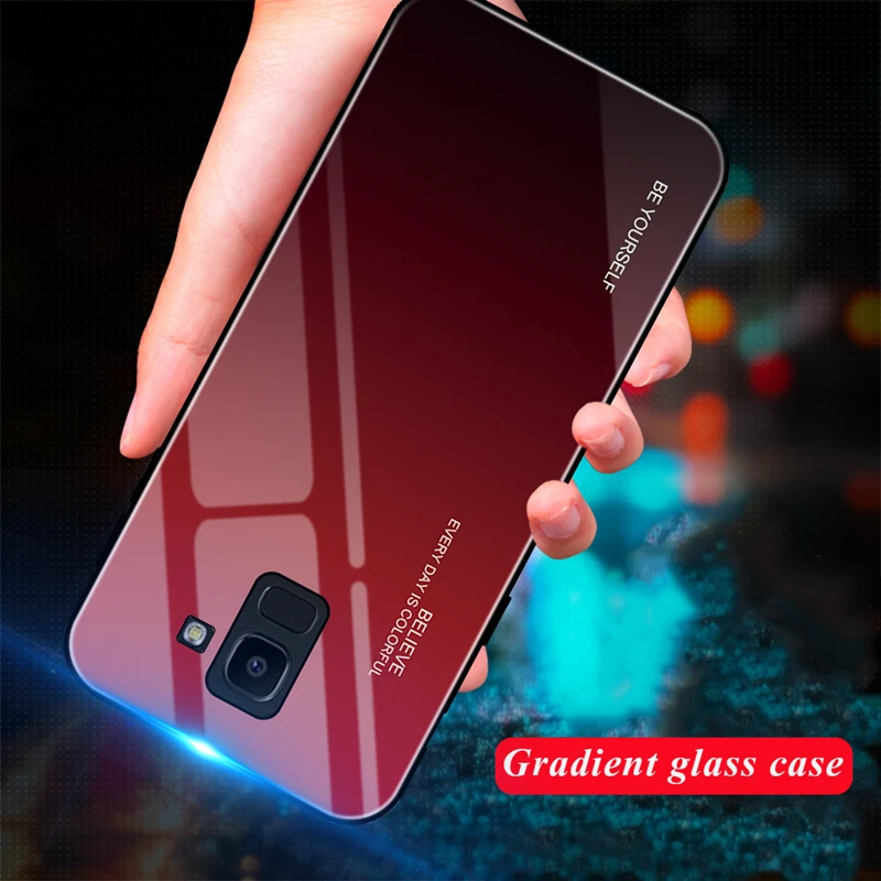 Tempered Glass Phone Case For Samsung Galaxy S8 S9 Plus A5 2017 A7 A6 A8 J4 J6 Plus J8 2018 Note 8 9 Gradient Color Cover Coque