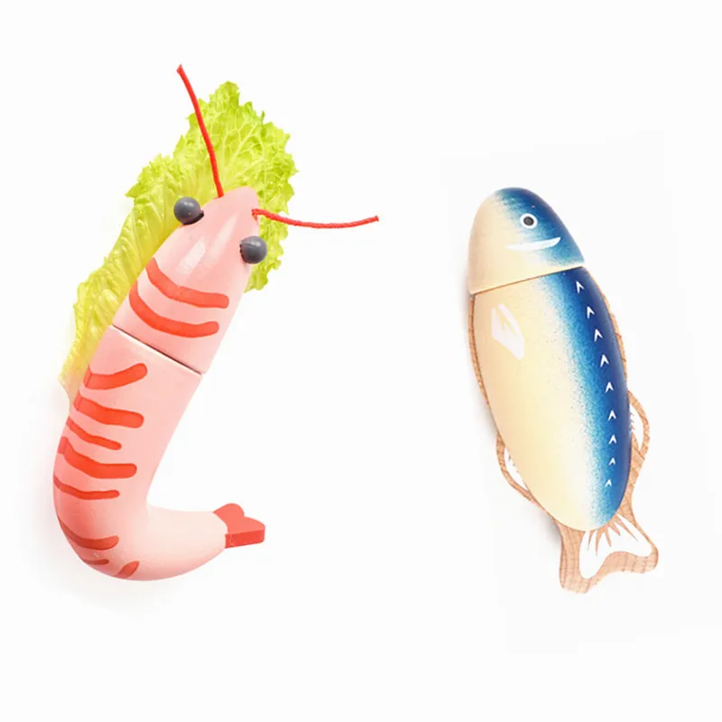 

JIMITU Children Wooden Toys Pretend Play Magnetic Seafood Fish Shrimp Safety Plastic Cutting Kid Educational Toy Gifts