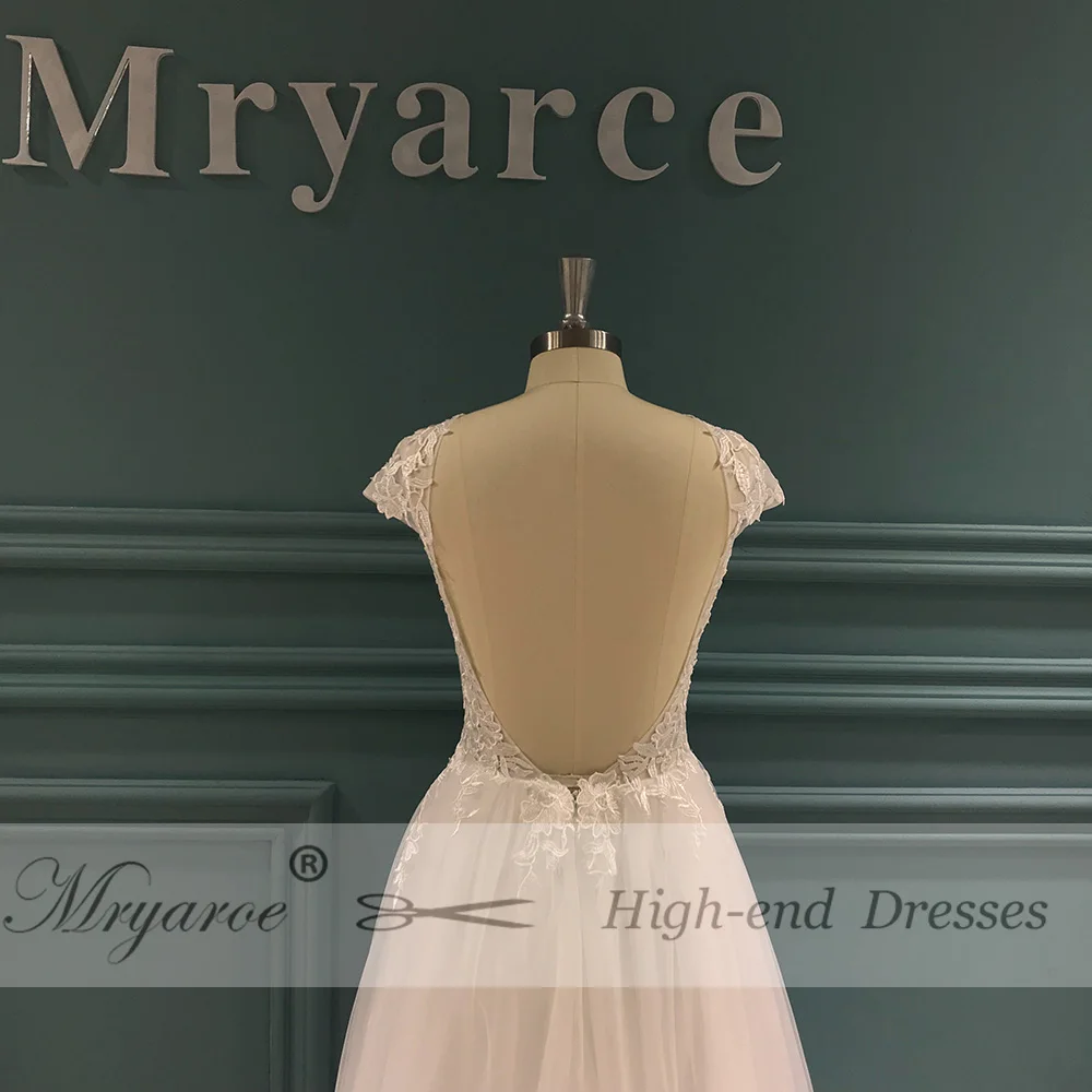 Mryarce 2019 Sexy V Neck Lace Appliques Tulle A Line Open Legs Open Back Wedding Dress Bridal Gowns  (3)
