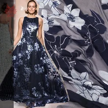 Американский стиль темно-синий белый цветочный выгорает шелковая ткань для платья шелк натуральный ткань tissu telas Винтаж tecidos stoffen SP2753