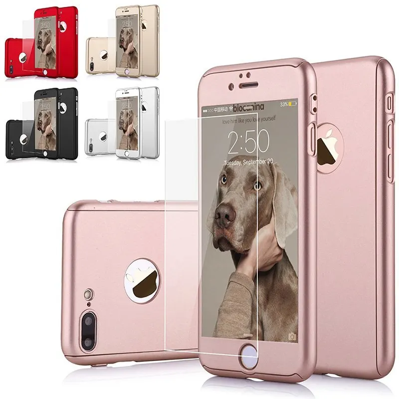 

Full Protective Case with Tempered Glass Screen Protector for iPhone XS MAX XR X 8 7 6 Plus Ultra Slim Case for iPhone 5 5s SE