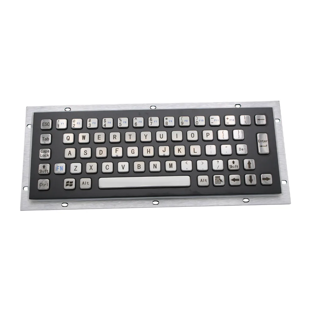 Черная IP65 киоск металлическая клавиатура с 65 клавишами с серебряные кнопки из нержавеющей стали промышленная клавиатура для автомат для продажи билетов