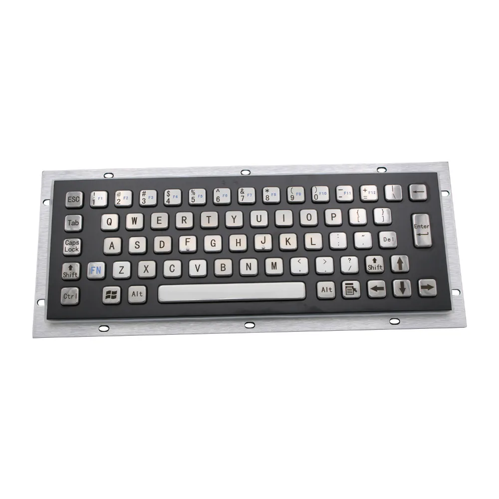 Black IP65 Kiosk Metal Keyboard With 65 Keys With Silver Buttons