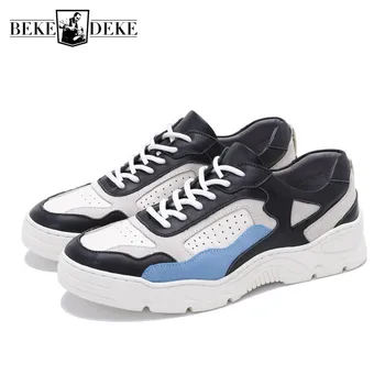 

Mens Sneakers 100% Real Leather Dad Shoes 2019 Spring New Luxury Vintage Casual Shoes Breathable Flats Platform Zapatos Hombre