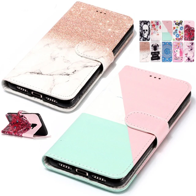 

Painted Flip Case Wallet Leather Cover For Huawei Honor 7C 6X 9i Mate 9 Pro P20 P10 Lite P8 Mini Phone Case for P9 LITE 2017 B05