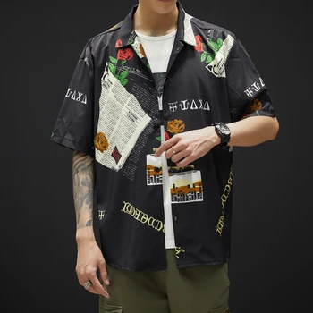

Summer fashion beach floral shirt men Short sleeve Black White color Plus size xxxl 4xl 5xl