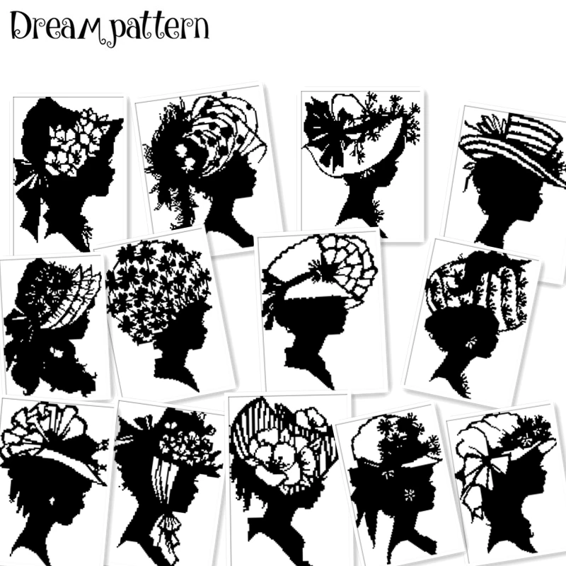 

Beauty lady cross stitch package single black 18ct 14ct 11ct pearl white cloth cotton thread embroidery DIY handmade needlework