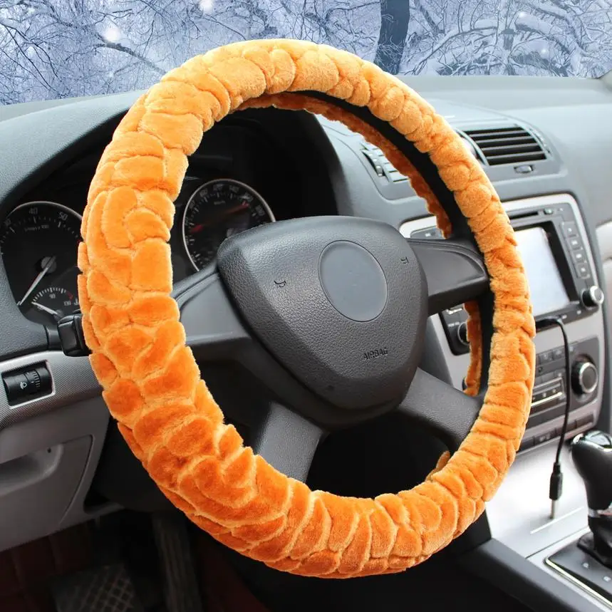 Winter Fur Wool Car Steering Wheel Covers 38CM For 95 Cars Brown Black