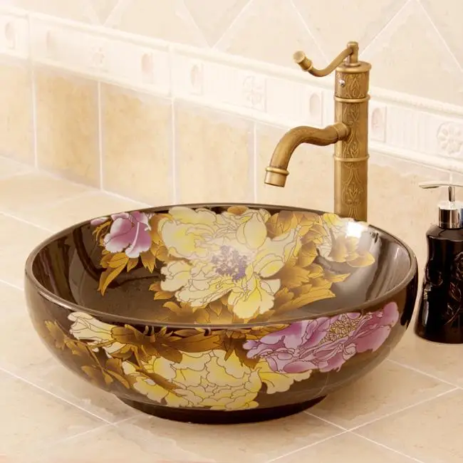 Buy China Painting Peony Ceramic Painting Art Lavabo