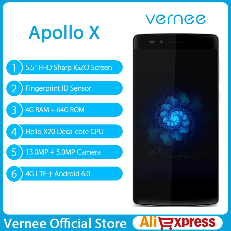 Vernee Apollo X MTK Helio X20 дека Core 5 &quotмобильный телефон 4G RAM 64g ROM 13.0MP Камера thouchscreen Смартфон