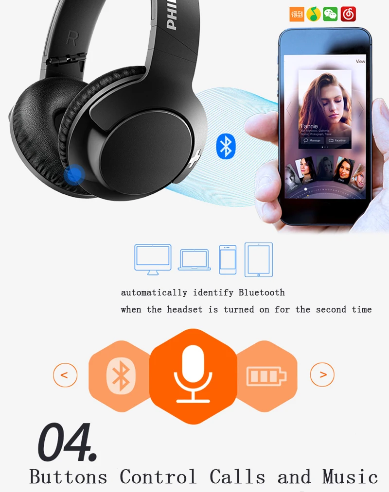 Оригинальные Беспроводные Наушники Philips SHB3175 с басами+ Bluetooth 4,1, складная гарнитура с микрофоном, официальная проверка