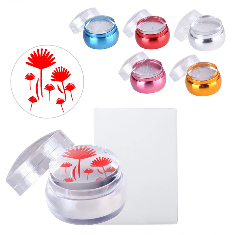Biutee Clear Jelly Silicone Nail Stamper Scraper Colorful Metal Handle ...