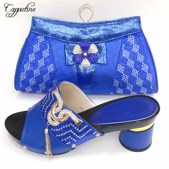 

Hot sale royal blue pumps and bag latest lady shoes matching with handbag set for party 00887-1 ,heel height 8cm