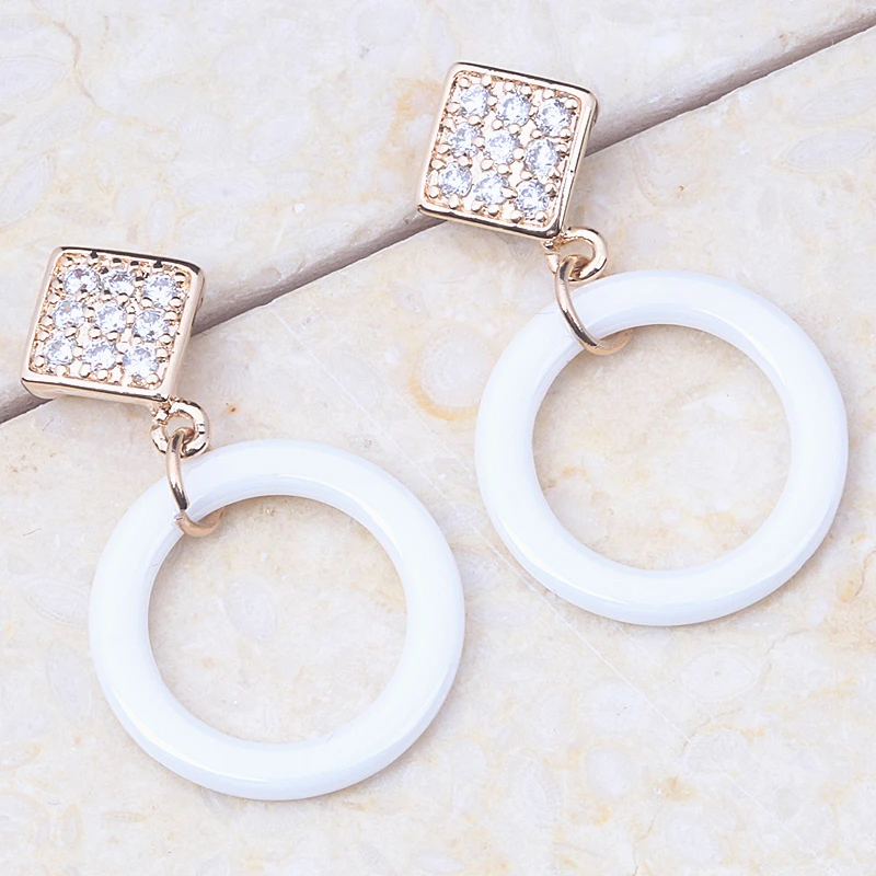 

Fashion Women White Ceramic Drop Earrings Gold Colour Earrings for Women Female Trendy Crystal Jewelry Gift E105