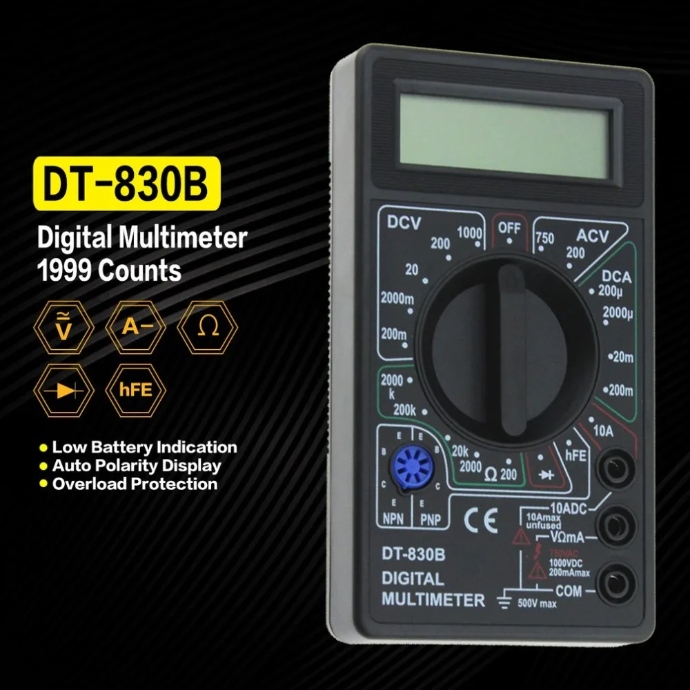 DT-830B мини карманный цифровой мультиметр 1999 отсчетов AC/DC Вольт Ампер мультиметр тестер hfe Амперметр Вольтметр Омметр