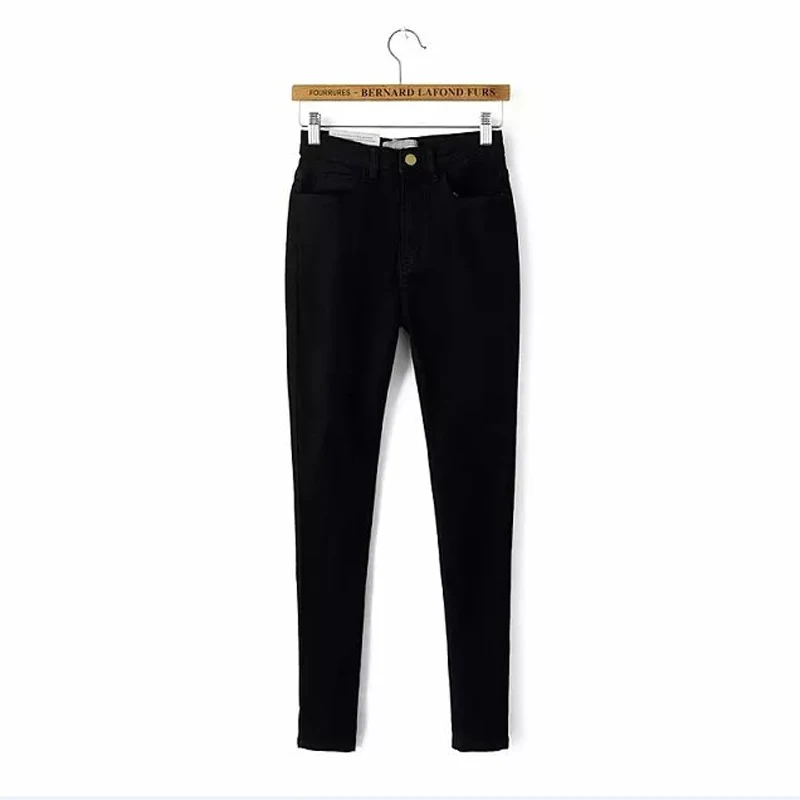 WIXRA базовые джинсы для женщин мягкие брюки тонкие джинсы женские Стретч прямые модные джинсы с высокой талией эластичные обычные джинсовые штаны - Цвет: Black