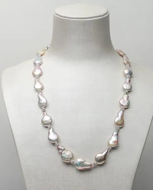 

Jewelry 100% Real Natural 925 Silver Baroque Freshwater Kasumi Cultured Pearl Infinity Necklace 11-14mm