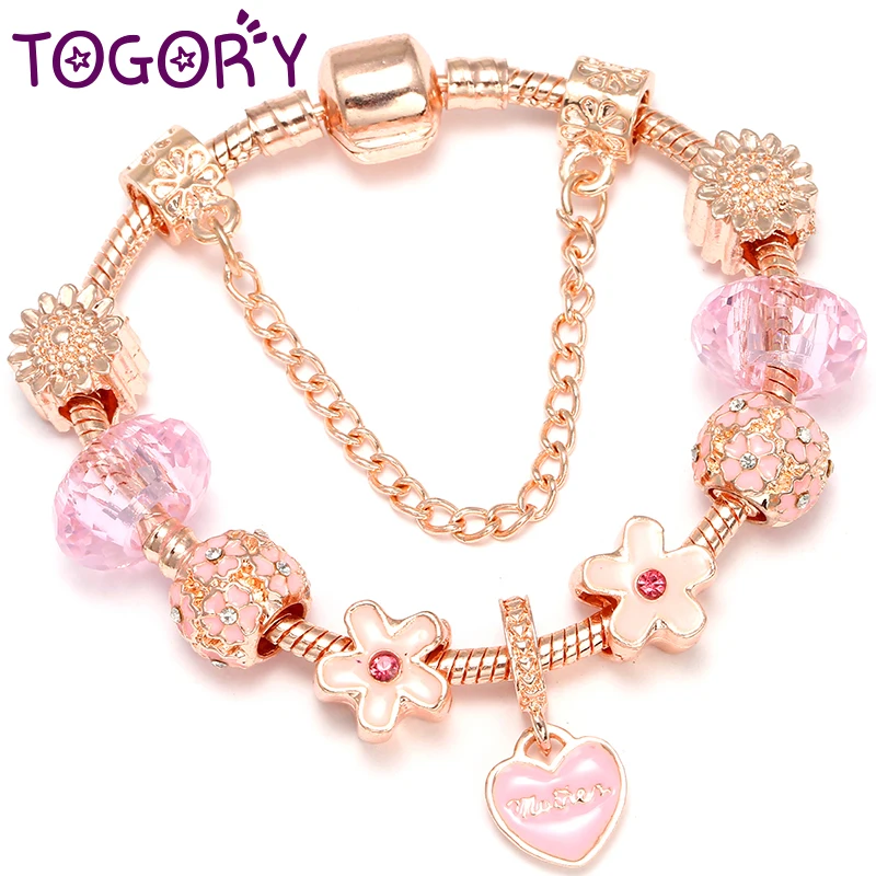 Togory Antique Silver Love Heart Charm Bracelet Bangle With Love Heart Charm Bracelet Bangle