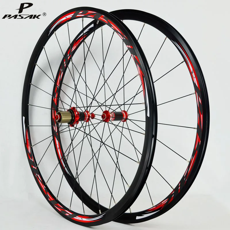 PASAK 700C Wheels Road Bike Wheelset Aluminium Alloy Double Layer Wheel Rim V C Brakes 30mm 40mm Rim 20H Hubs in Carbon Wrapped