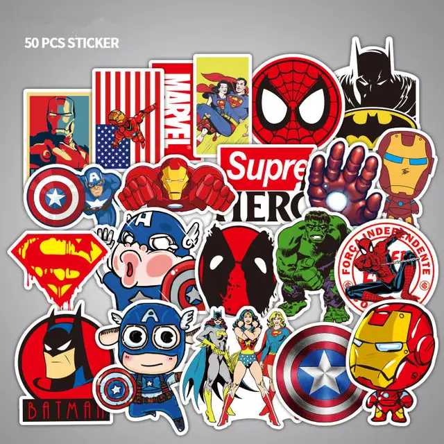 50pcs/lot The Avengers Stickers Super Hero iron Man Spiderman Sticker for Wall Creative